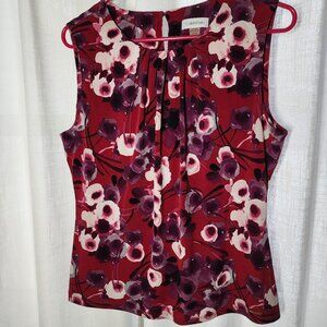 Sleeveless Dress Shirt, Calvin Klein, Med, maroon with blush pink flowers